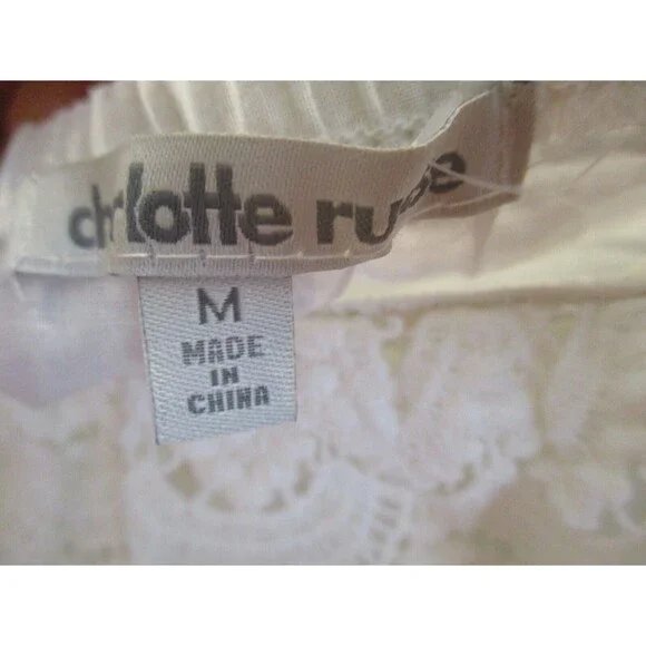 Charlotte Russe Womens Sz M Boho Tube Top White Mini Dress Lace Bridal Country - Picture 6 of 9